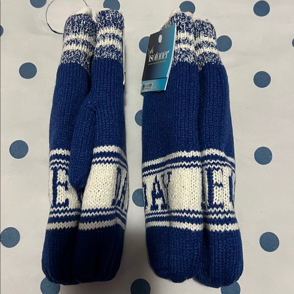 “Game Day” Isotoner Blue and White Knit Mittens - Picture 4 of 10